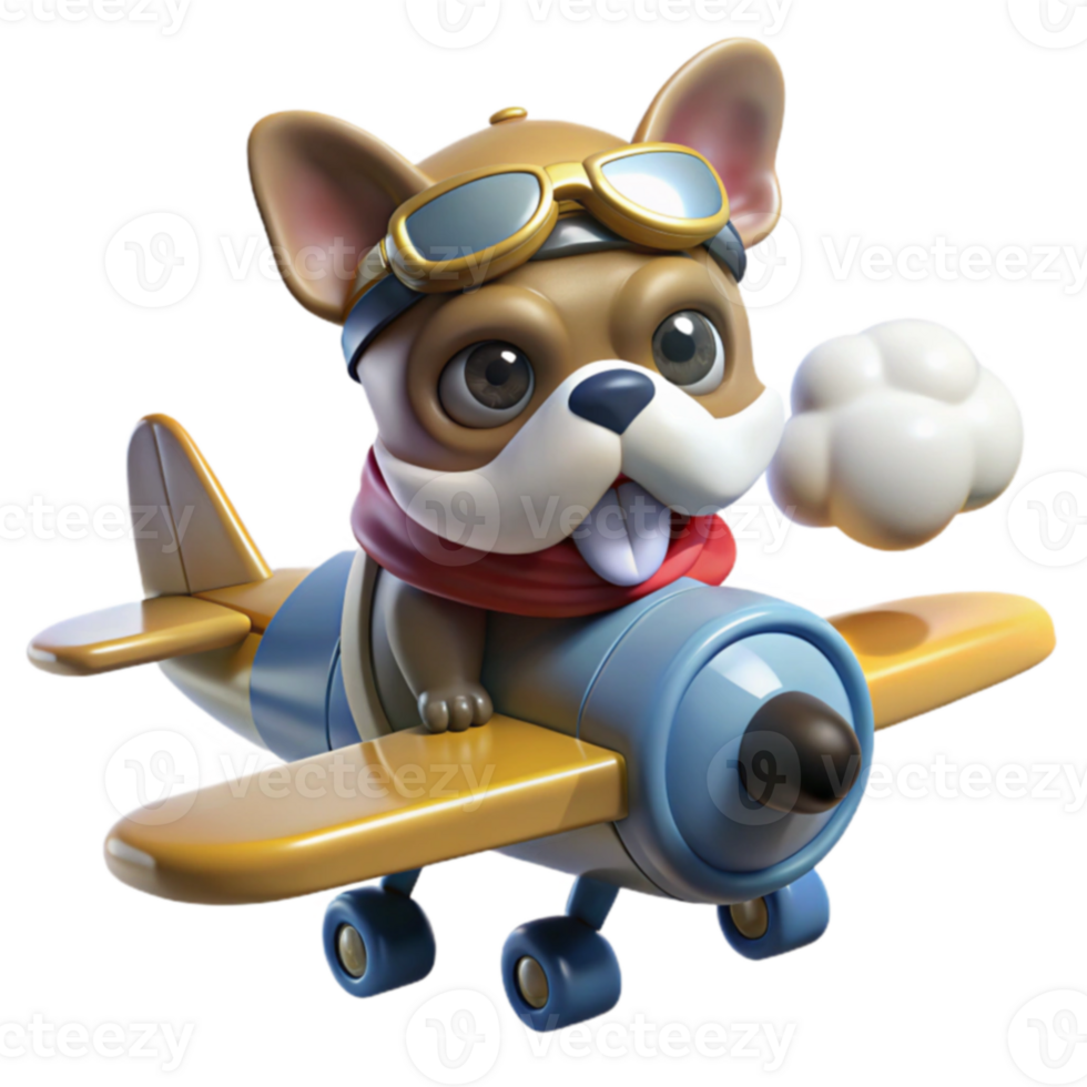 Adorable Puppy Pilot 3D Render of Dog in Airplane png