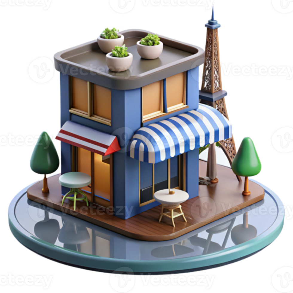 Charming Parisian Bistro 3D Model of a Cafe png