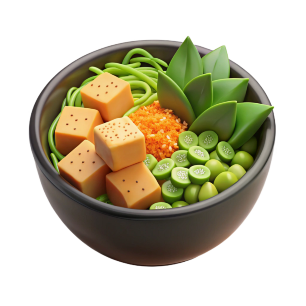 Delicious Vegan Bowl Tofu, Noodles, Edamame png