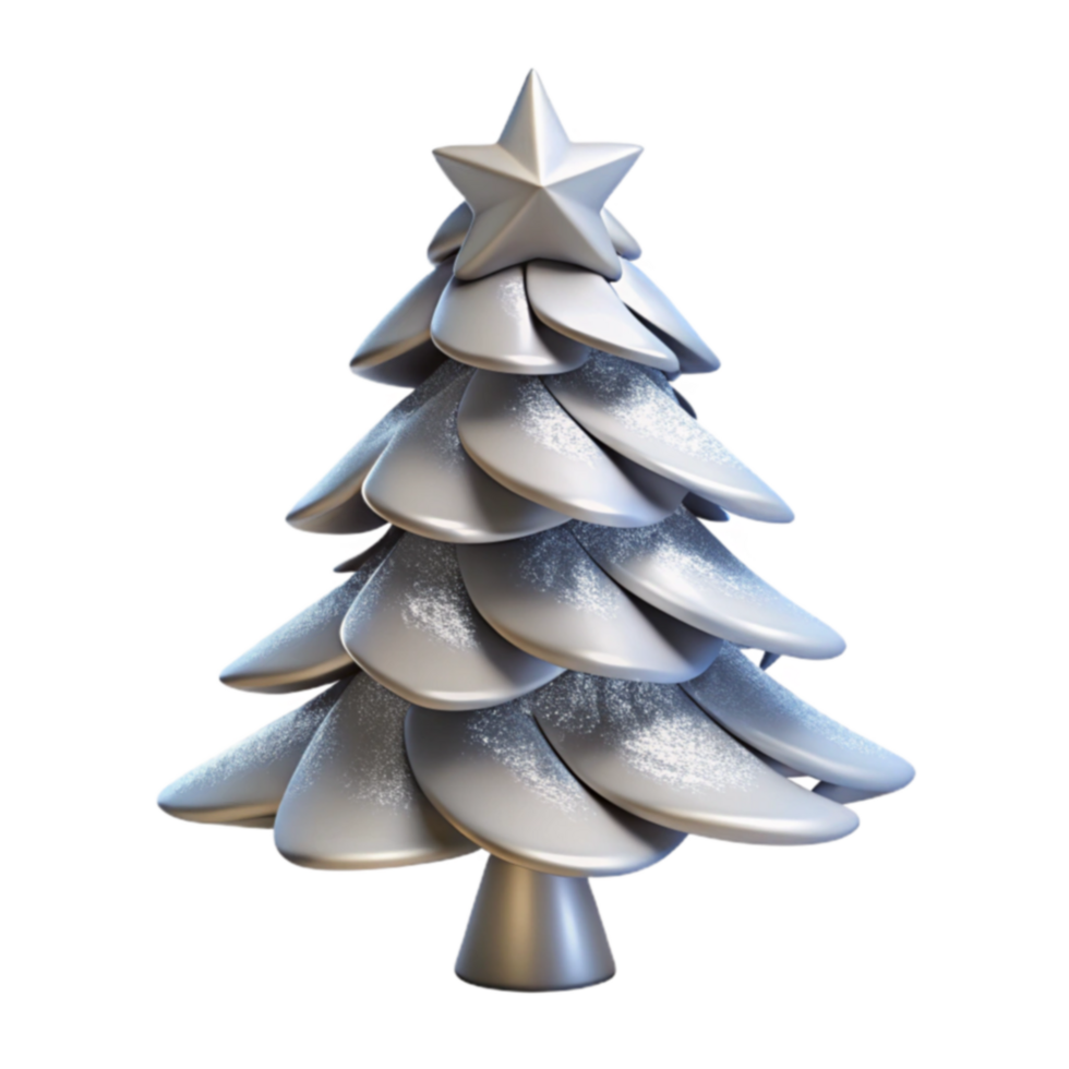 Silver Christmas Tree 3D Render Festive Winter Decoration png
