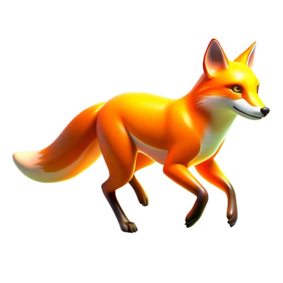 wonderful minimalist Vibrant 3D Render of a Red Fox in Motion, Dynamic Wildlife Illustration professional png