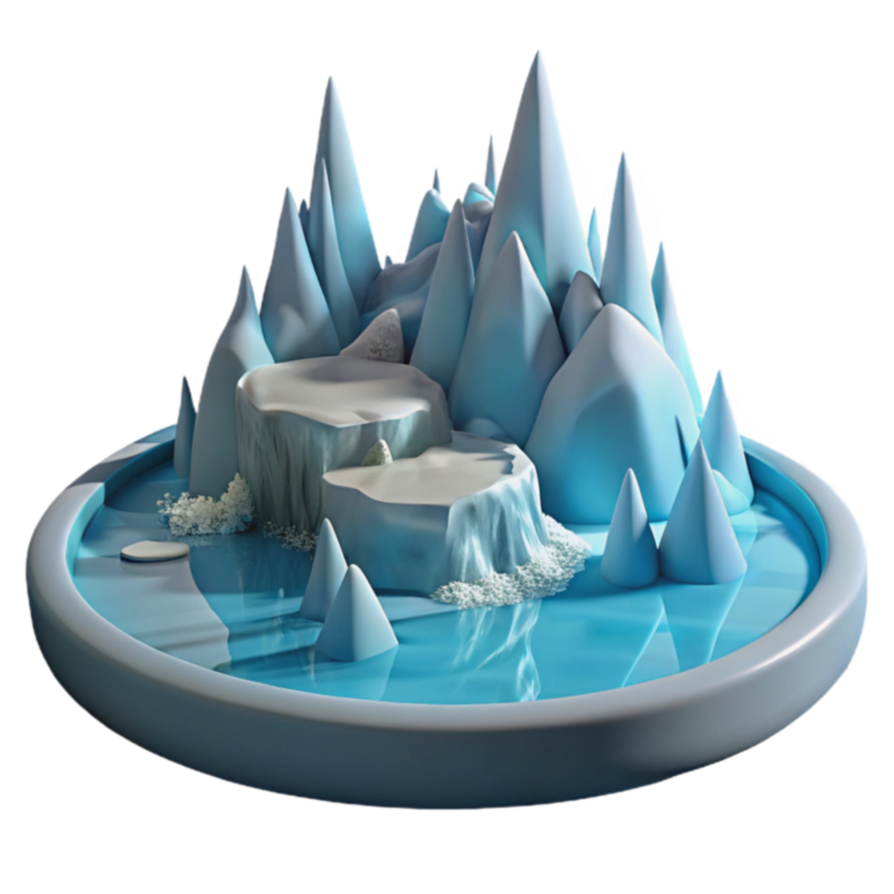 Icy Peaks and Glacial Lake A 3D Render png