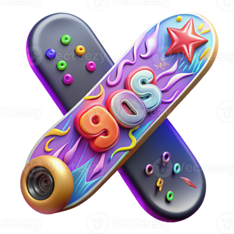 90s Retro Skateboard Design Colorful, Nostalgic Vibe png