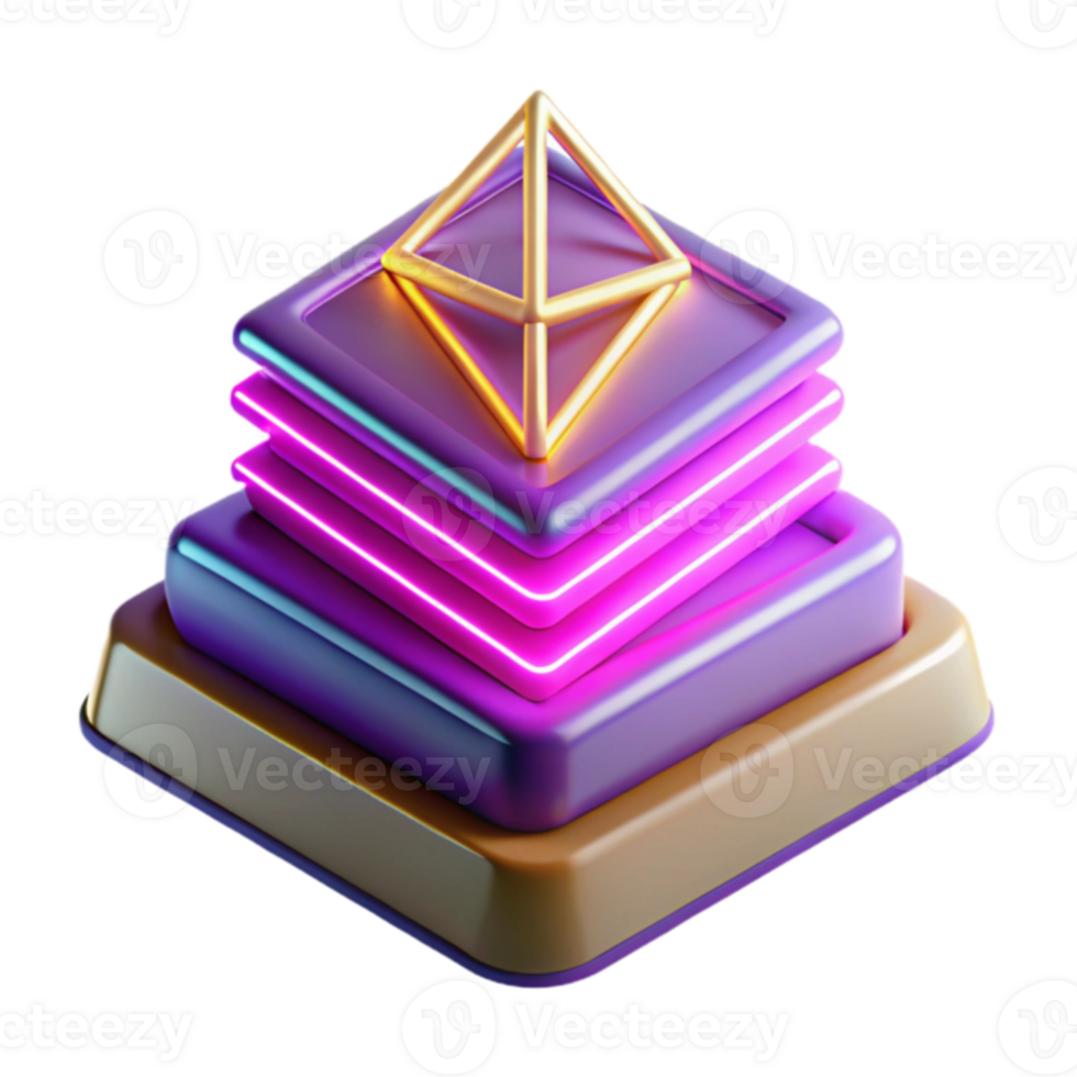 Neon Pyramid Stack Abstract 3D Render png