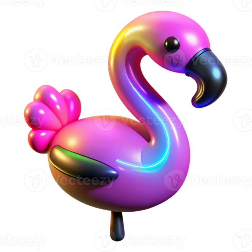 Neon Flamingo 3D Render Vibrant Summer Icon png