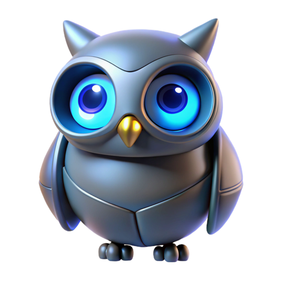 vibrant traditional 3D Render of a Cute Robotic Owl exclusive png
