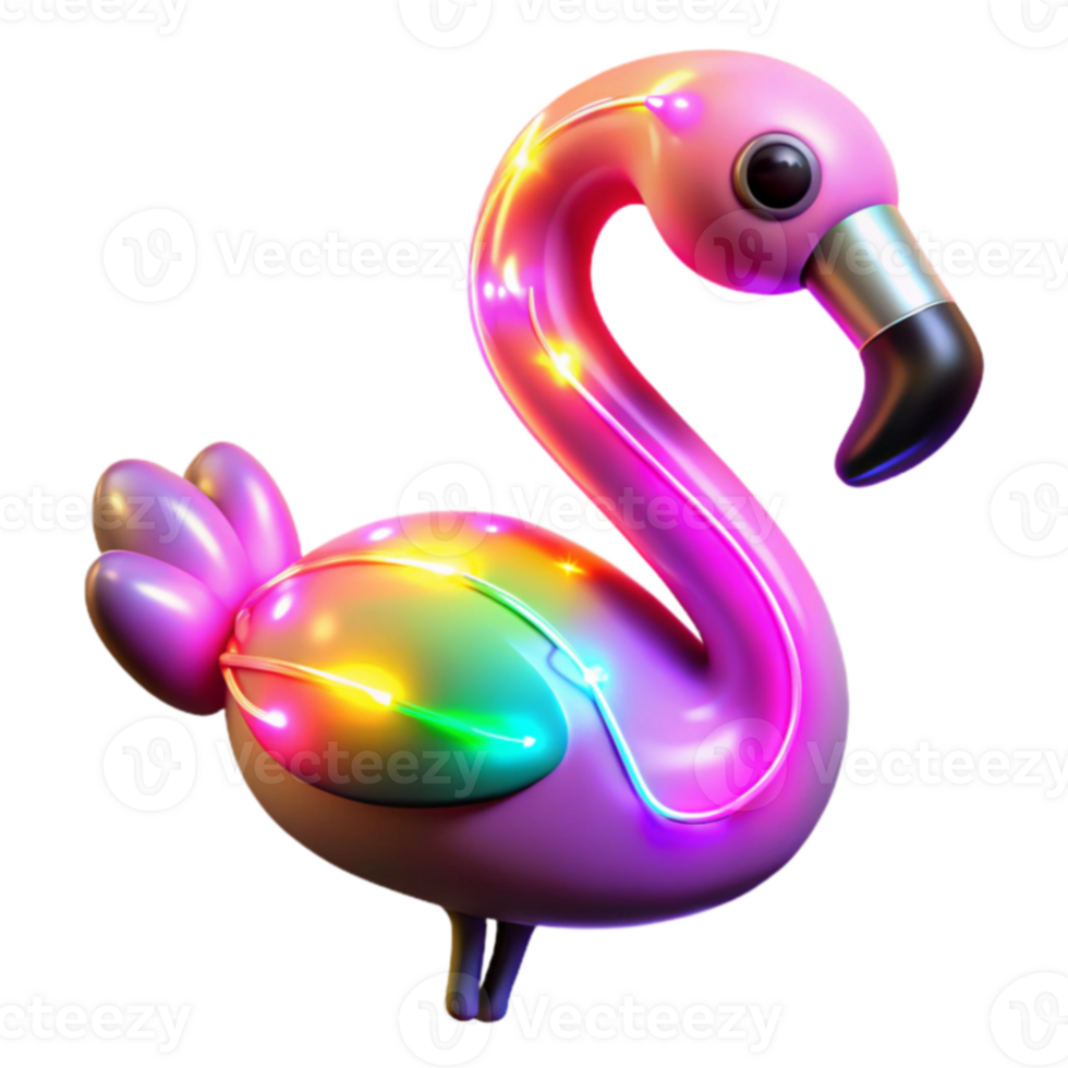 Glowing Flamingo 3D Render of a Pink Bird with Rainbow Lights png