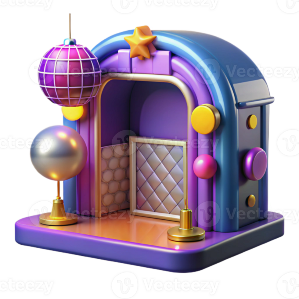 Disco Jukebox 3D Render Colorful Stage Design png