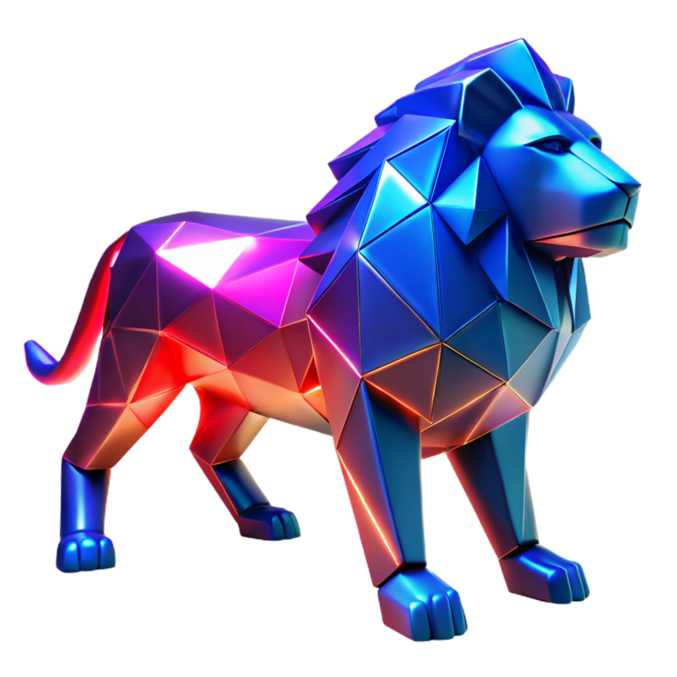 beautiful vintage Low Poly Lion 3D Render exclusive png