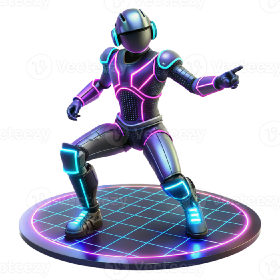 Synthwave Robot Neon Armored Posing on Grid png