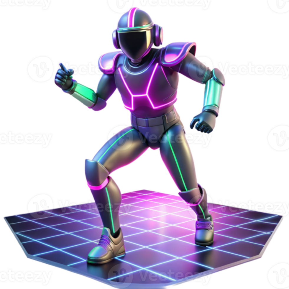 Retro Futuristic Robot Dancing on Neon Grid png