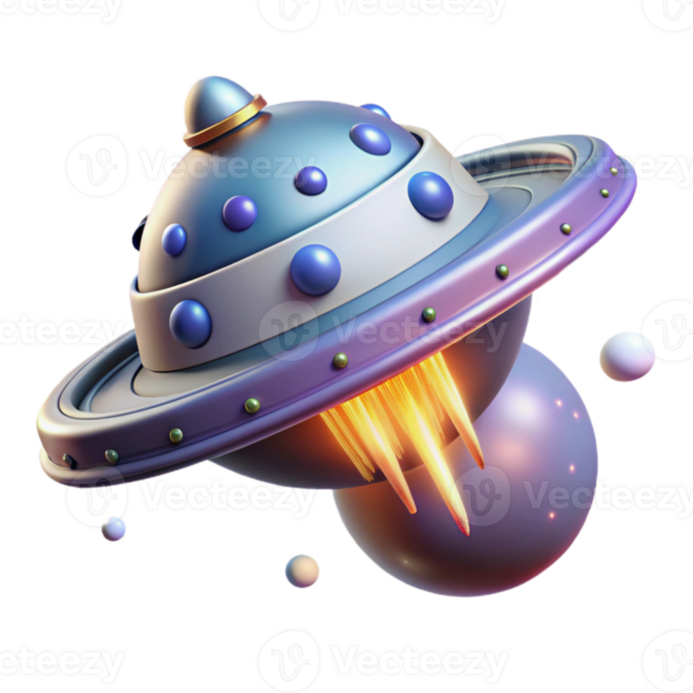 Spaceship Takeoff 3D Render of Futuristic Flying Saucer png