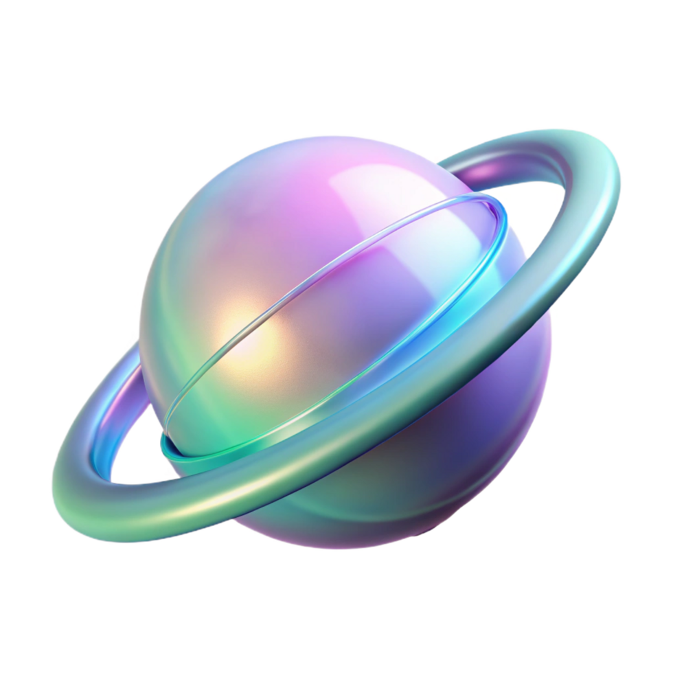 elegant classic Iridescent Planet 3D Render original png