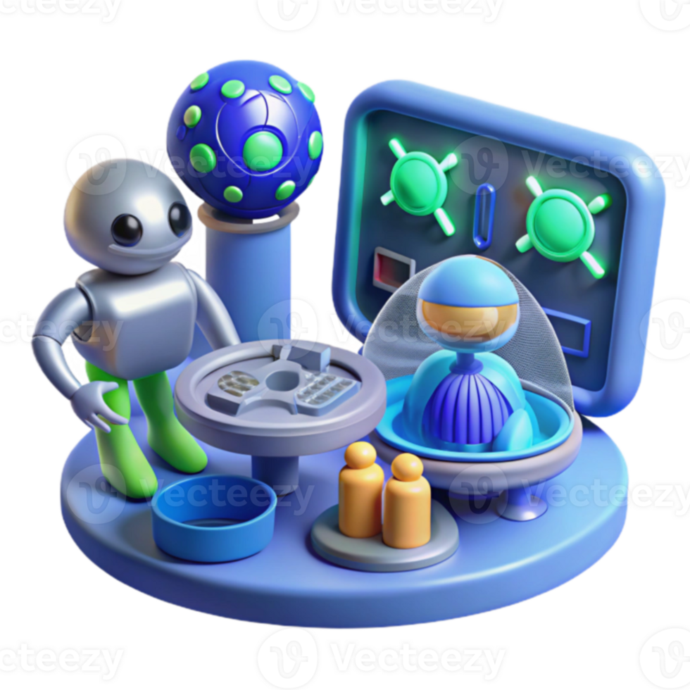 Futuristic Robot Control Center 3D Render png