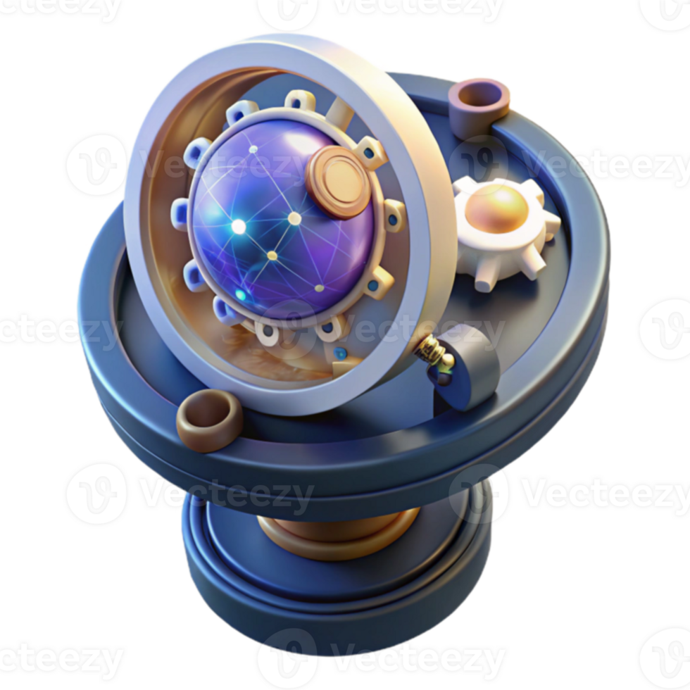 Ornate Cosmic Gear A 3D Render of Intricate Mechanisms png