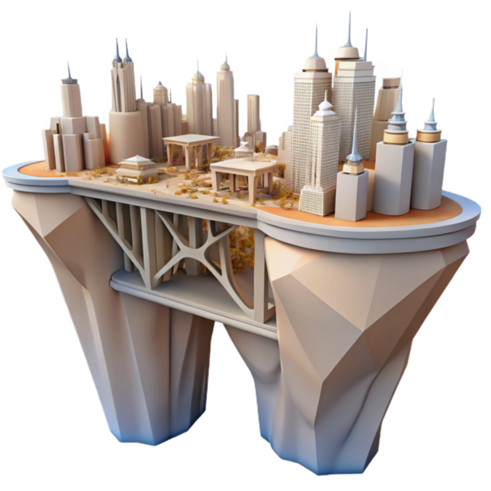 Floating Cityscape Urban Design on a Clifftop Island png