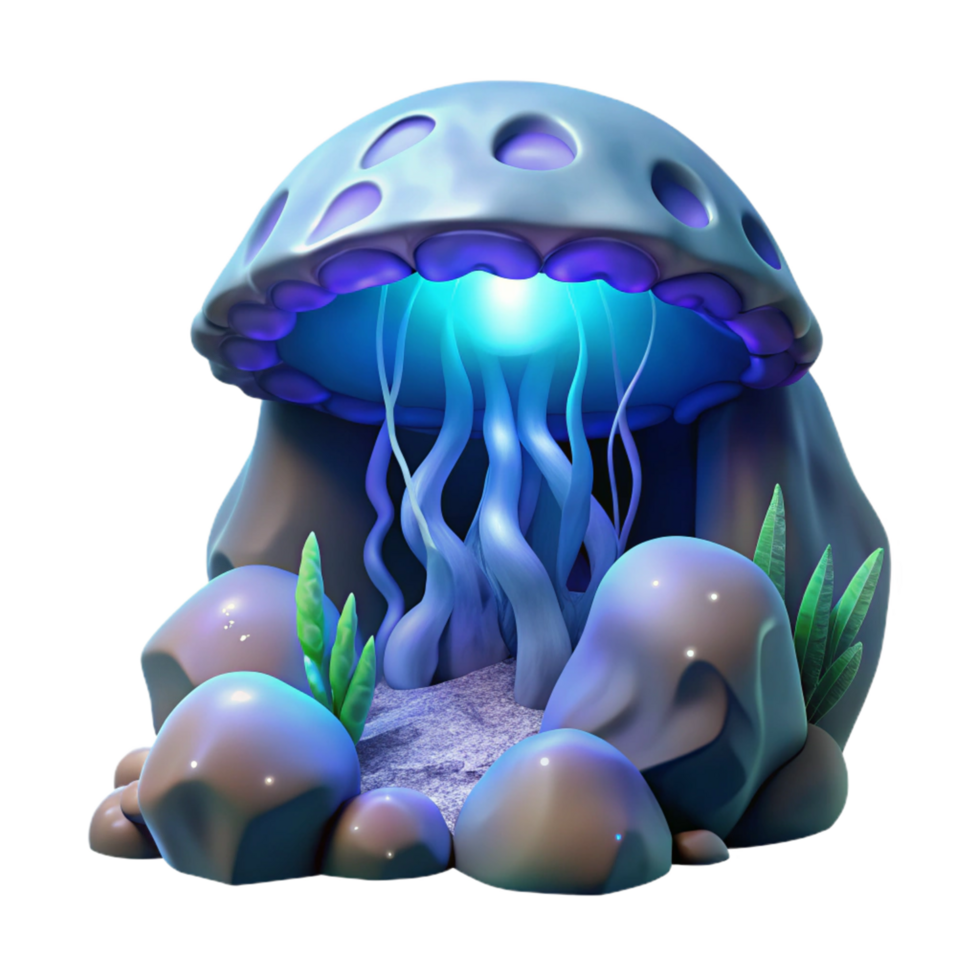 vibrant minimalist Glowing Mushroom 3D Render high resolution png