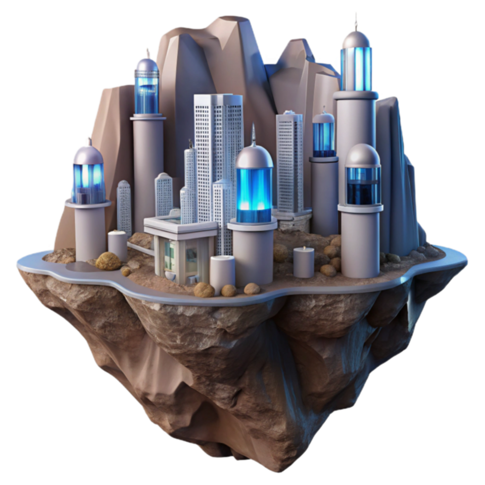 Futuristic Cityscape on a Mountaintop Island png