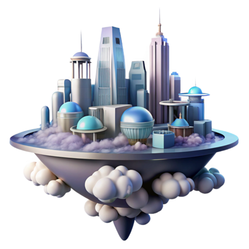 Futuristic Cityscape Floating Metropolis in Clouds png