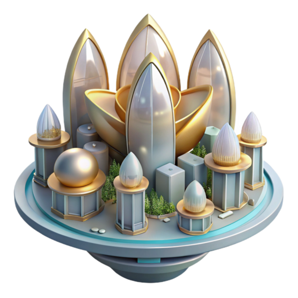 Futuristic Lotus Cityscape 3D Render of Modern Architectural Design png