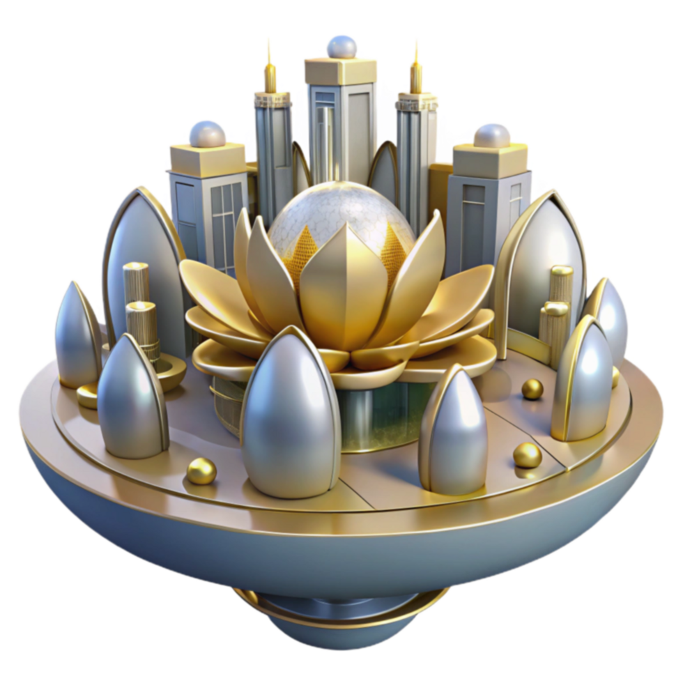Futuristic Lotus City A 3D Render of a Utopian Metropolis png