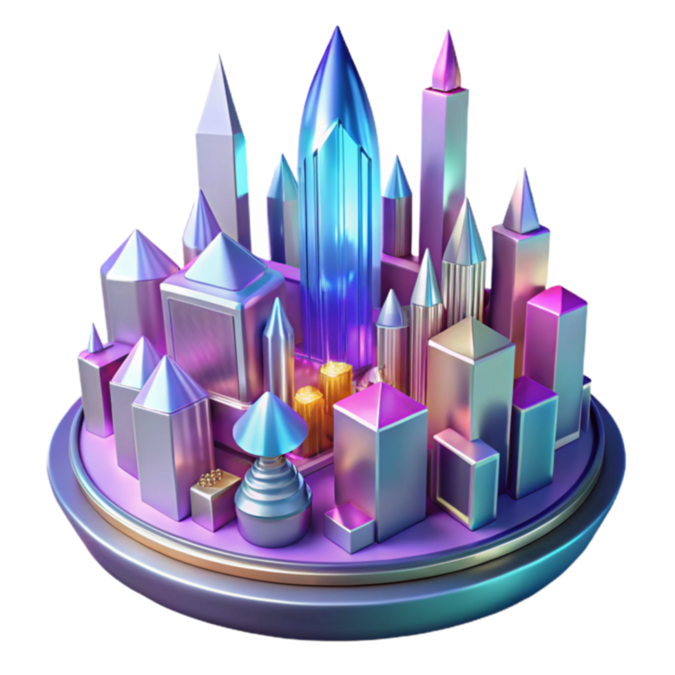 Iridescent Cityscape Geometric Urban Fantasy png