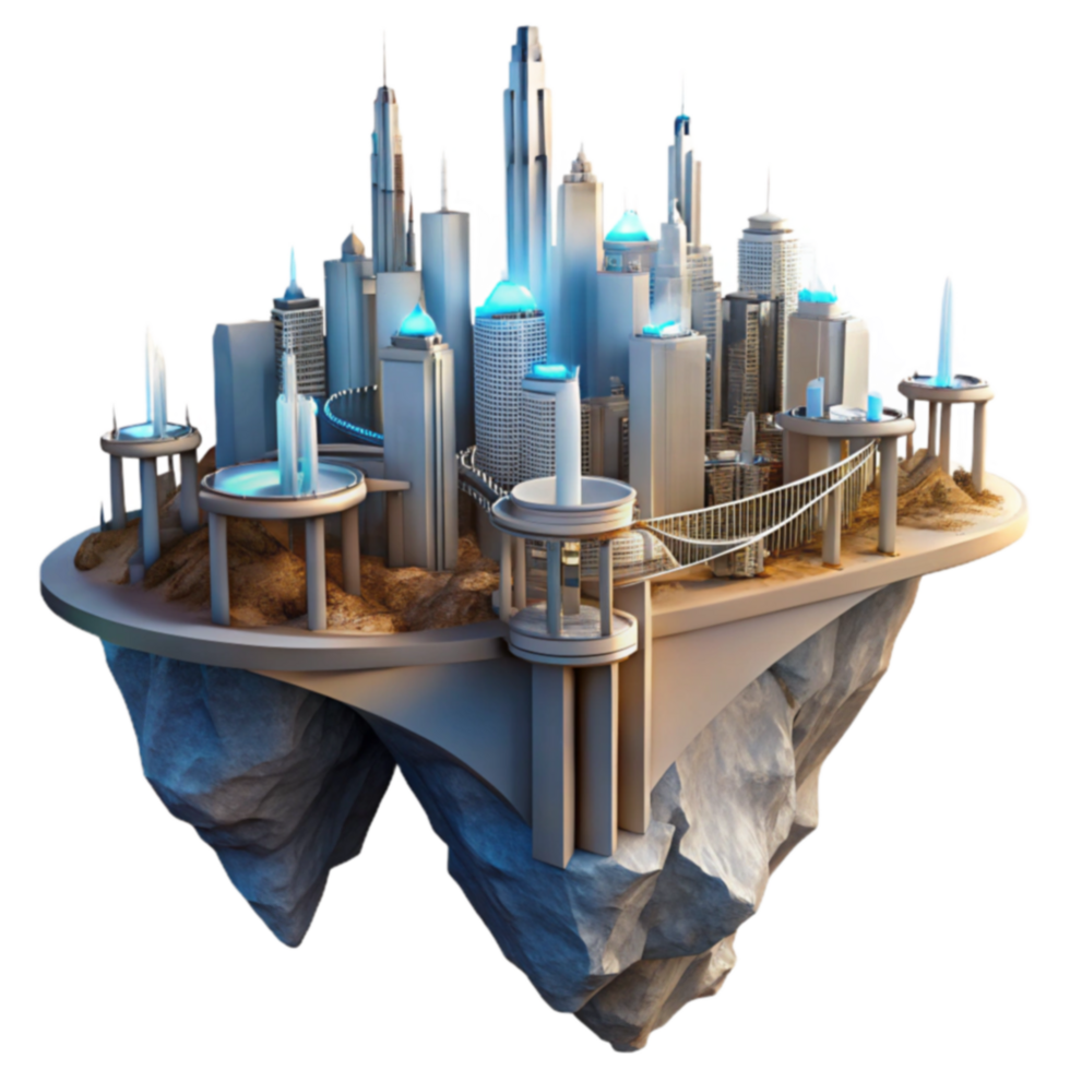 Futuristic Floating City Architectural Design on an Island png