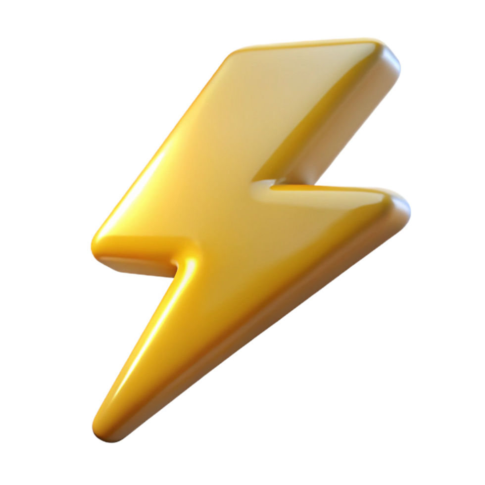 impressive traditional Golden Lightning Bolt 3D Render original png