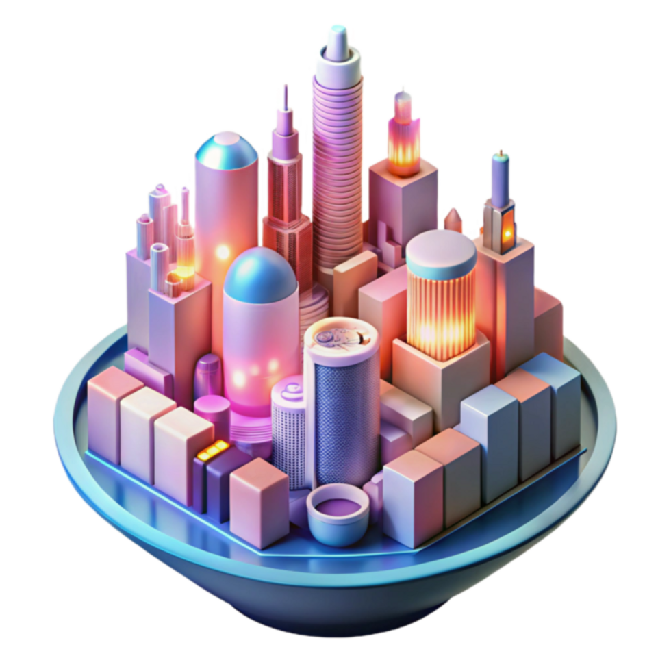 Futuristic Cityscape Illuminated Buildings, Smart Structures, and Urban Design png