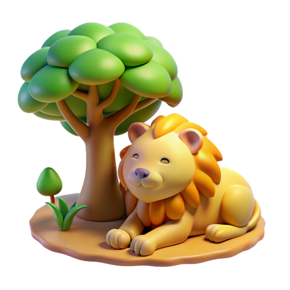 beautiful classic Cute Cartoon Lion 3D Render high resolution png