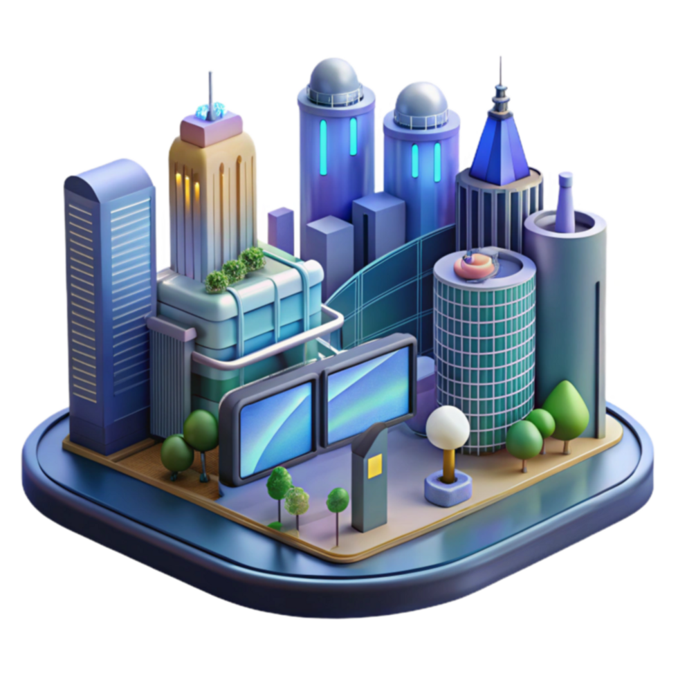Futuristic Cityscape 3D Model of Modern Urban Architecture png