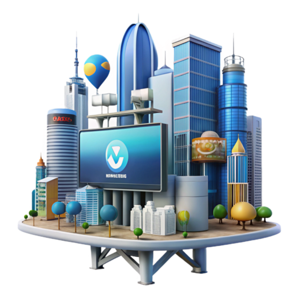 Digital Cityscape Futuristic Metropolis Simulation png