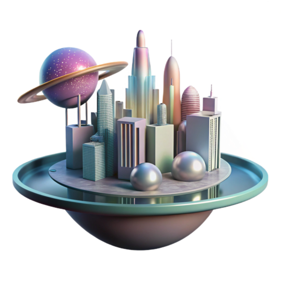 Futuristic Cityscape A 3D Render of a Floating Metropolis png