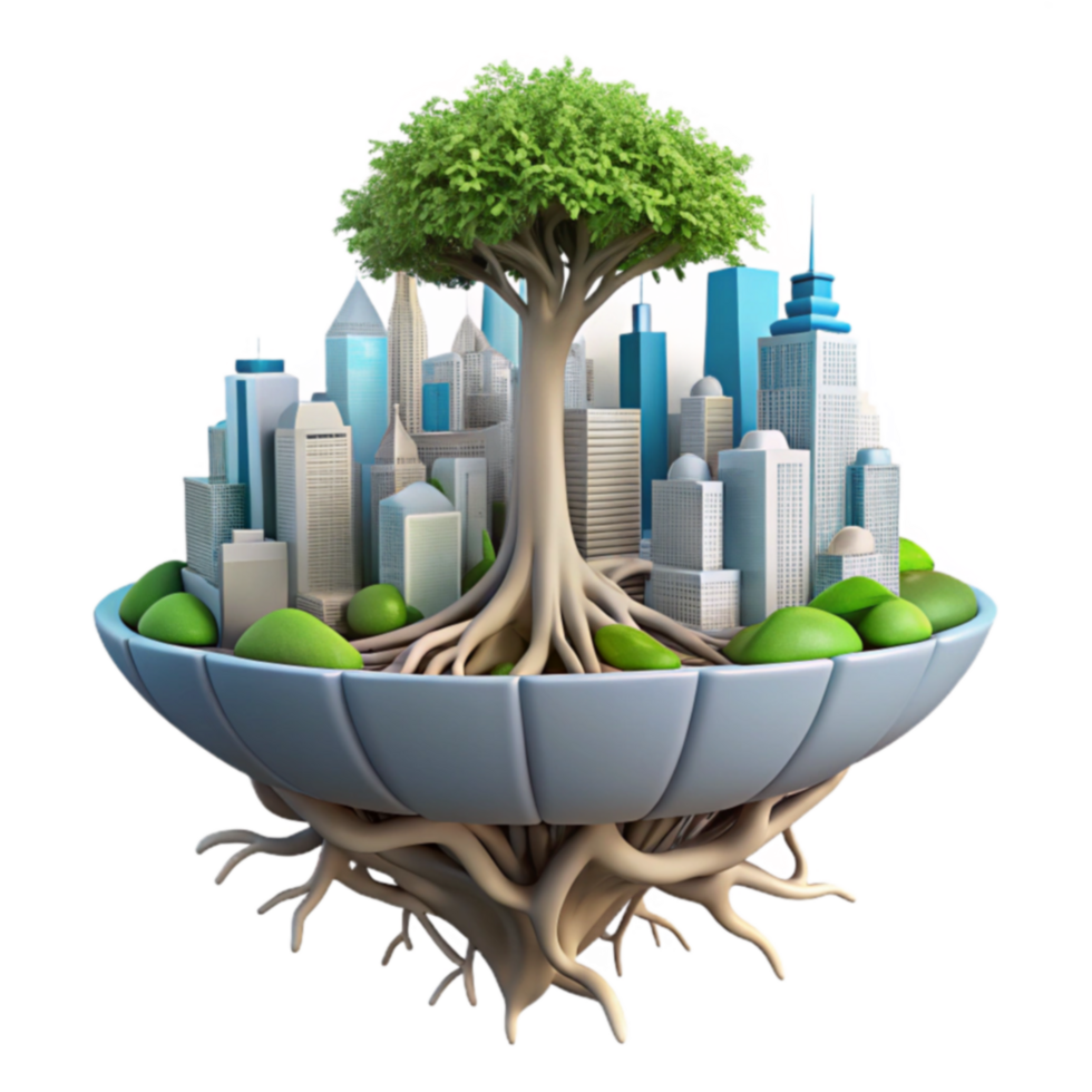 Urban Greenery City, Tree, and Sustainable Roots png