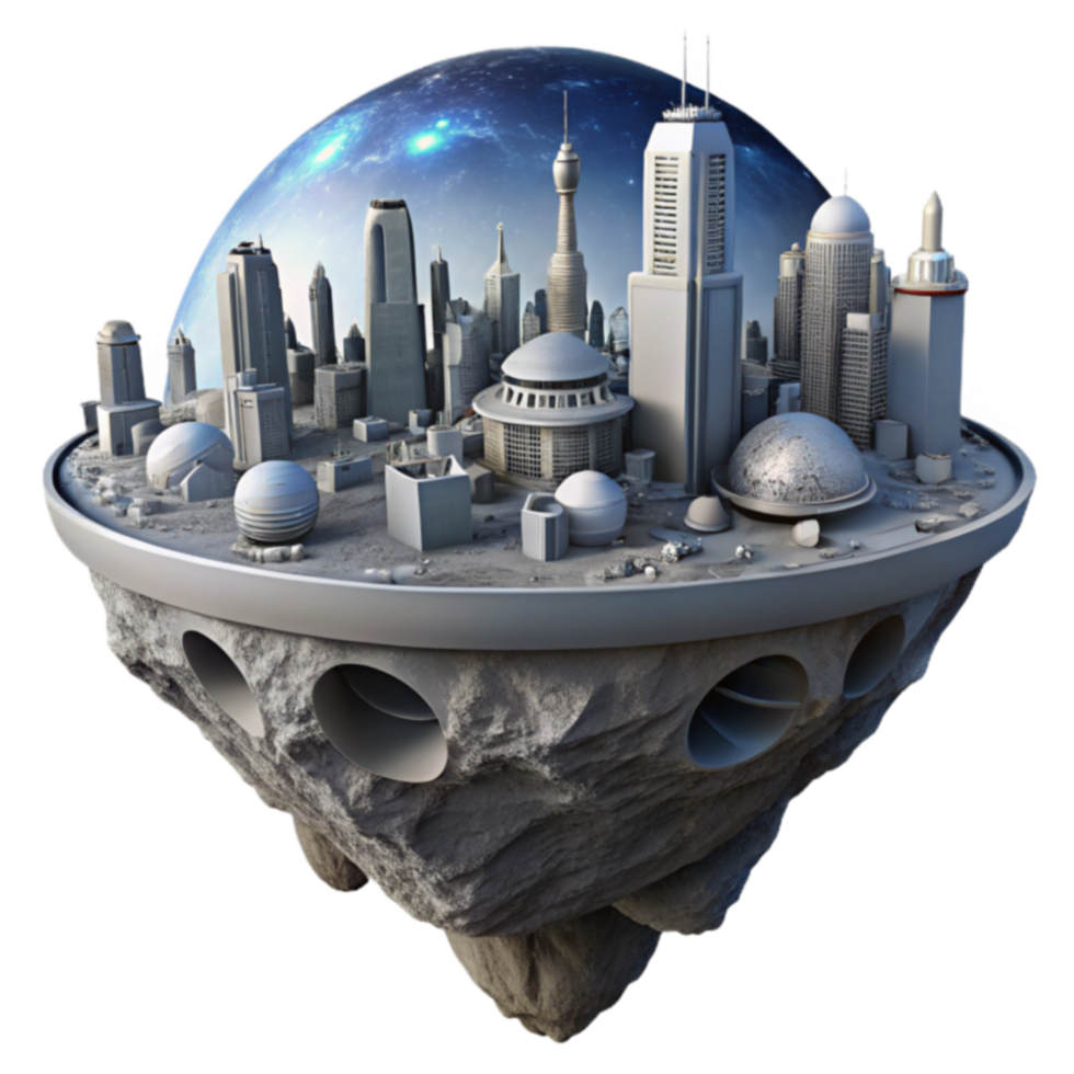 Futuristic City on a Floating Island Under a Dome png