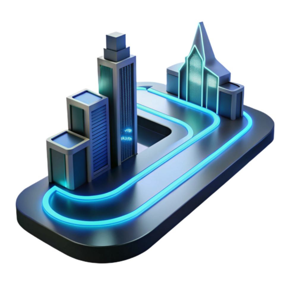 Futuristic Cityscape Smart Urban Design with Illuminated Pathways png