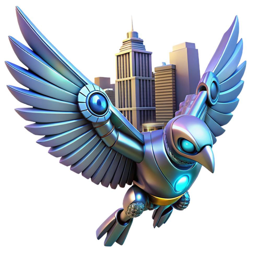 serene contemporary Mechanical Bird 3D Illustration high resolution png