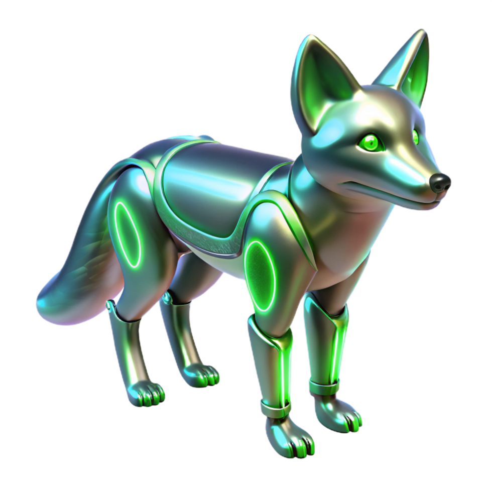 serene abstract Metallic Fox Robot 3D Render authentic png