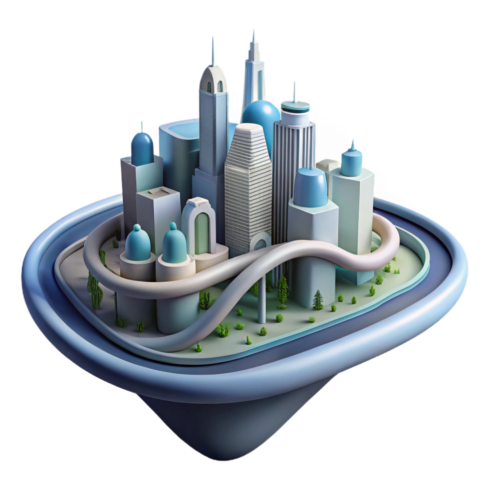 Futuristic Cityscape Elevated Roads, Modern Architecture, Island City png