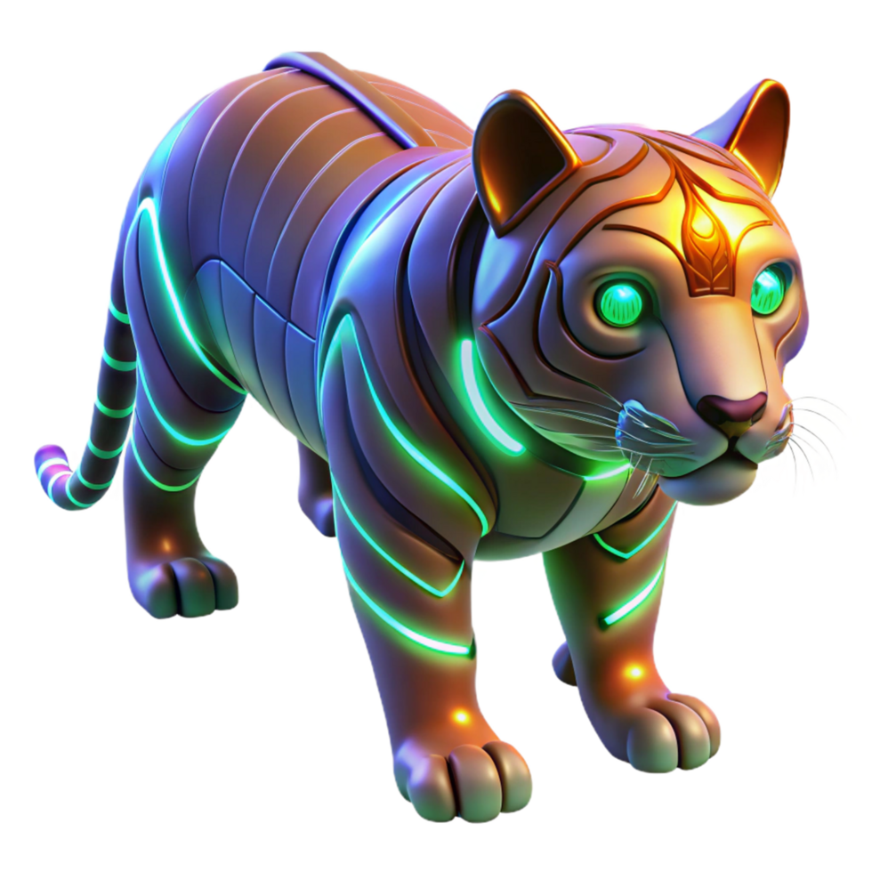 vibrant rustic Neon Tiger 3D Render authentic png