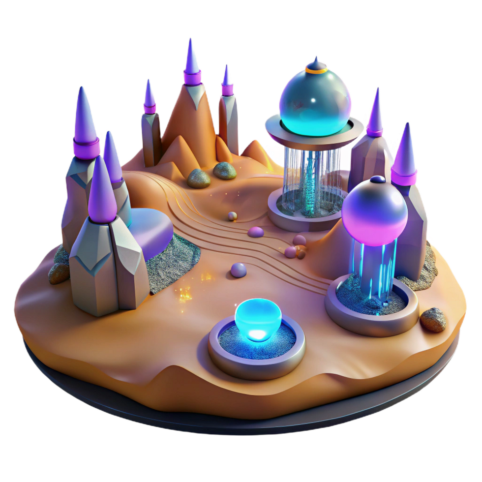 Fantasy Desert Oasis 3D Render of Surreal Architecture png