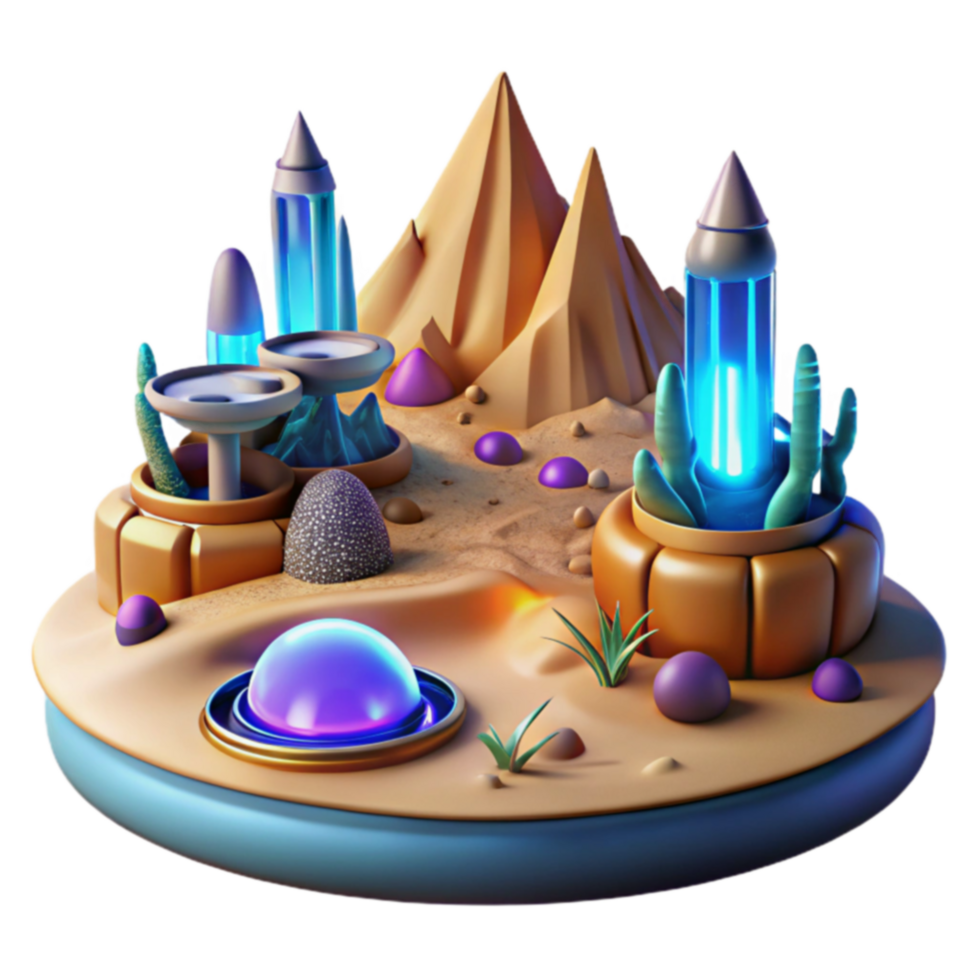 Alien Desert Oasis 3D Render of Futuristic Landscape png