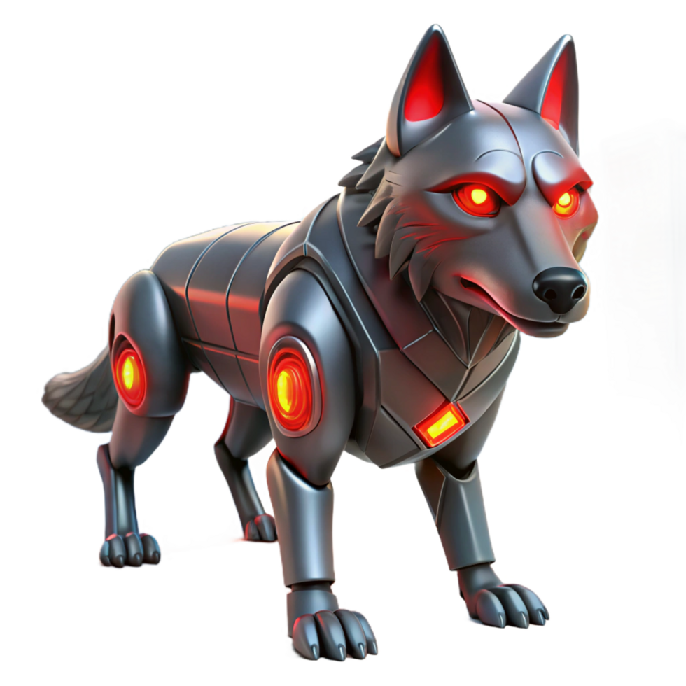 dramatic abstract Robotic Wolf 3D Render high resolution png