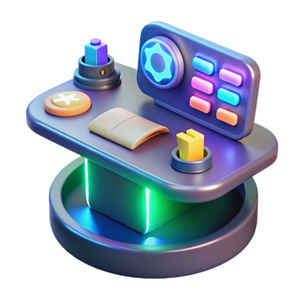 Neon Control Panel 3D Render of Futuristic Interface png