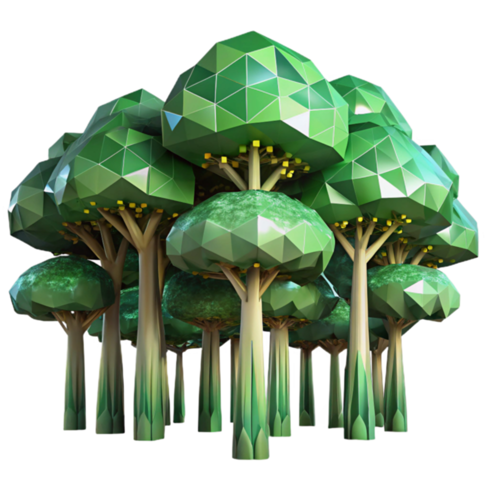 Geometric Forest Low Poly Tree Cluster 3D Render png