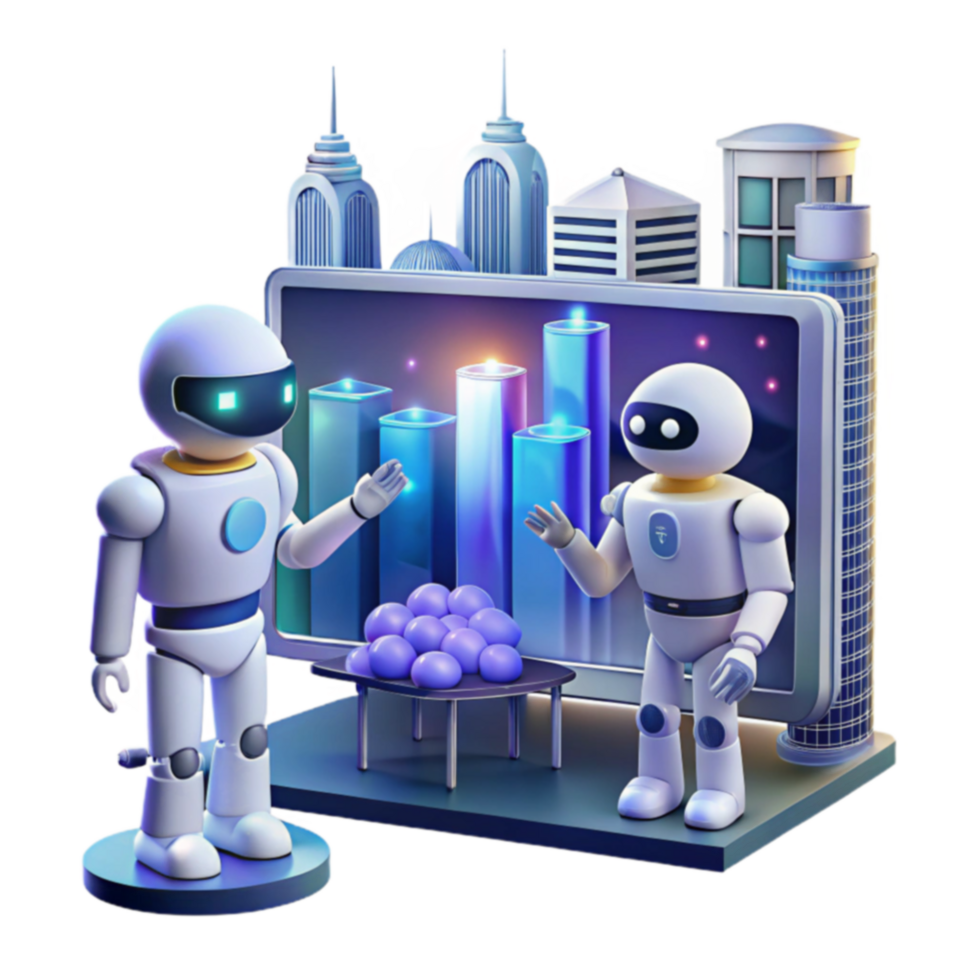 AI Collaboration Robots Analyzing Data for Future City Planning png