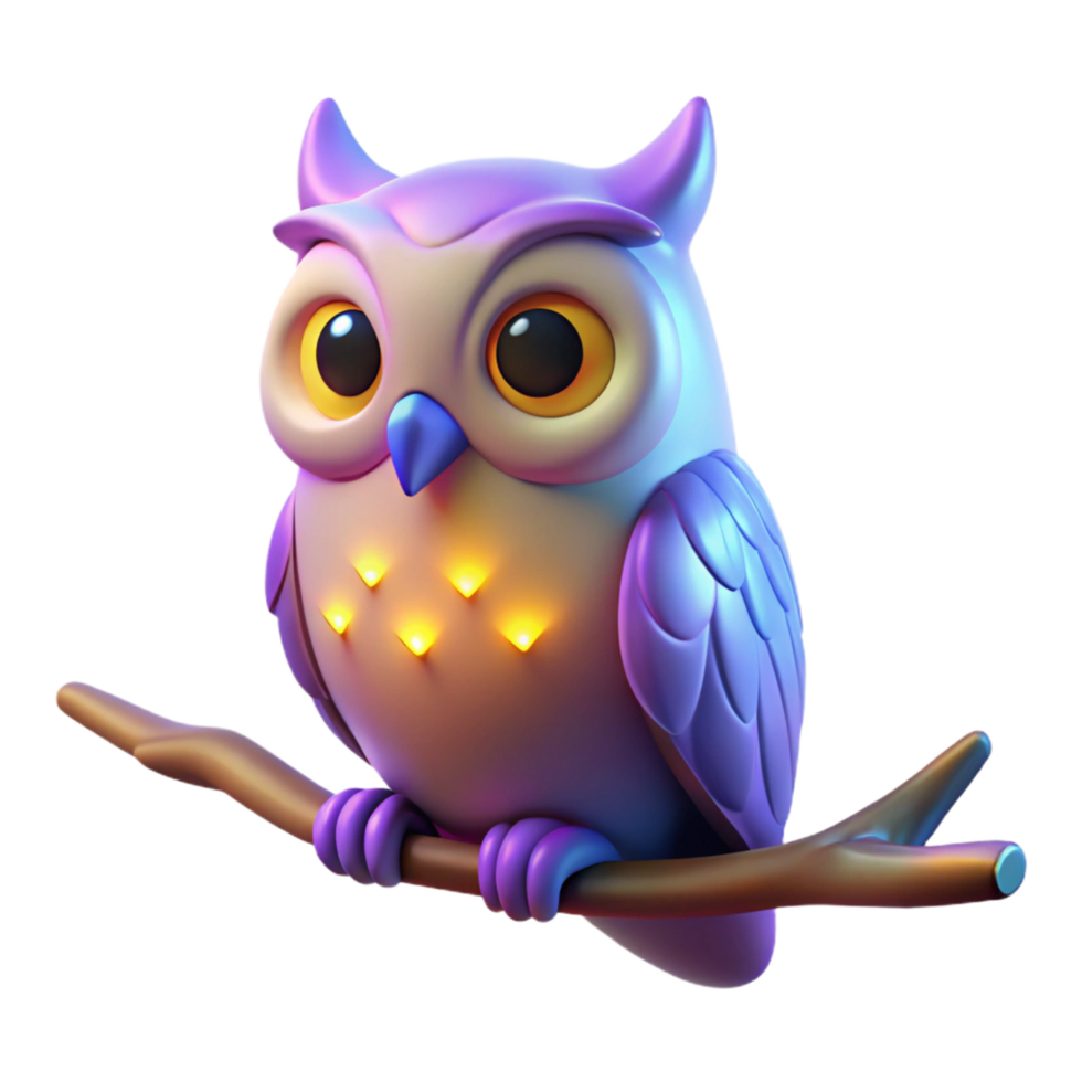 serene rustic 3D Cartoon Owl on Branch high resolution png
