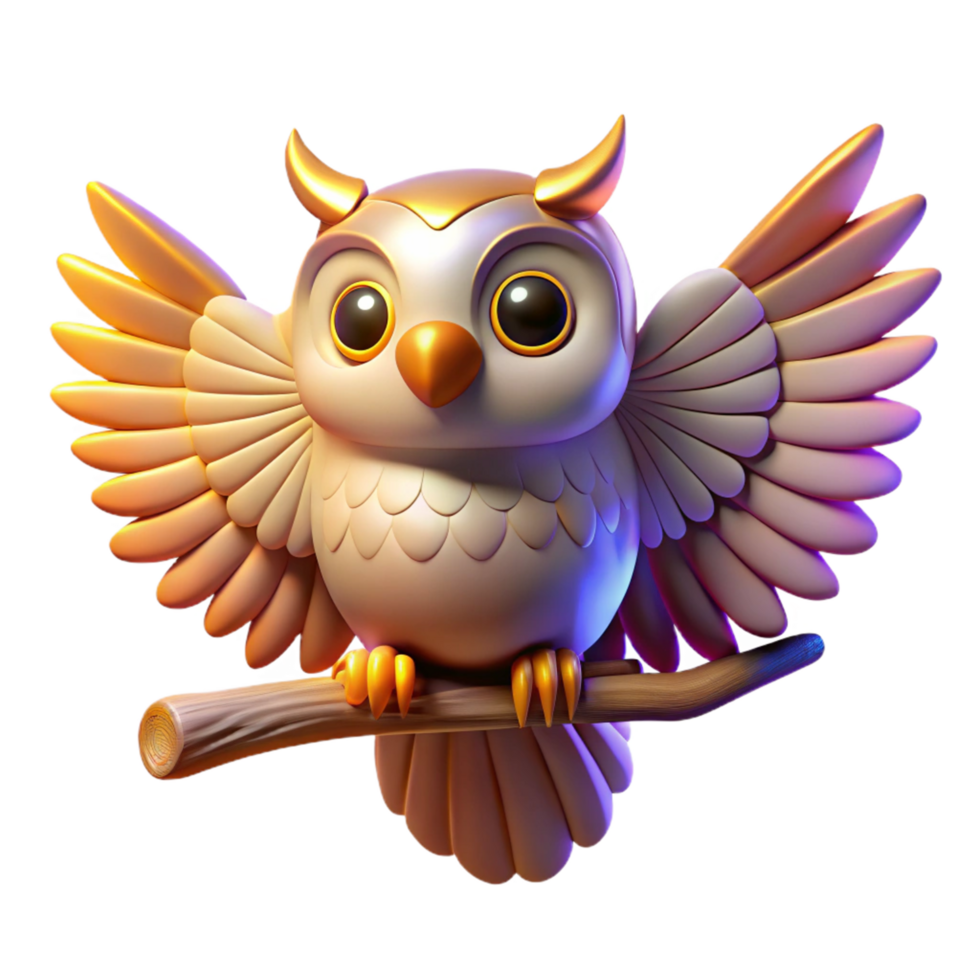 wonderful rustic 3D Render Golden Owl Illustration 4K png
