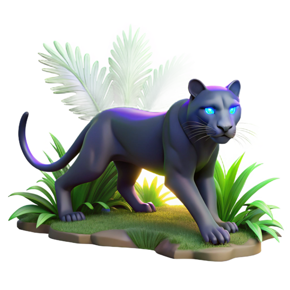extraordinary artistic 3D Render of a Majestic Black Panther Amidst Lush Tropical Foliage exclusive png