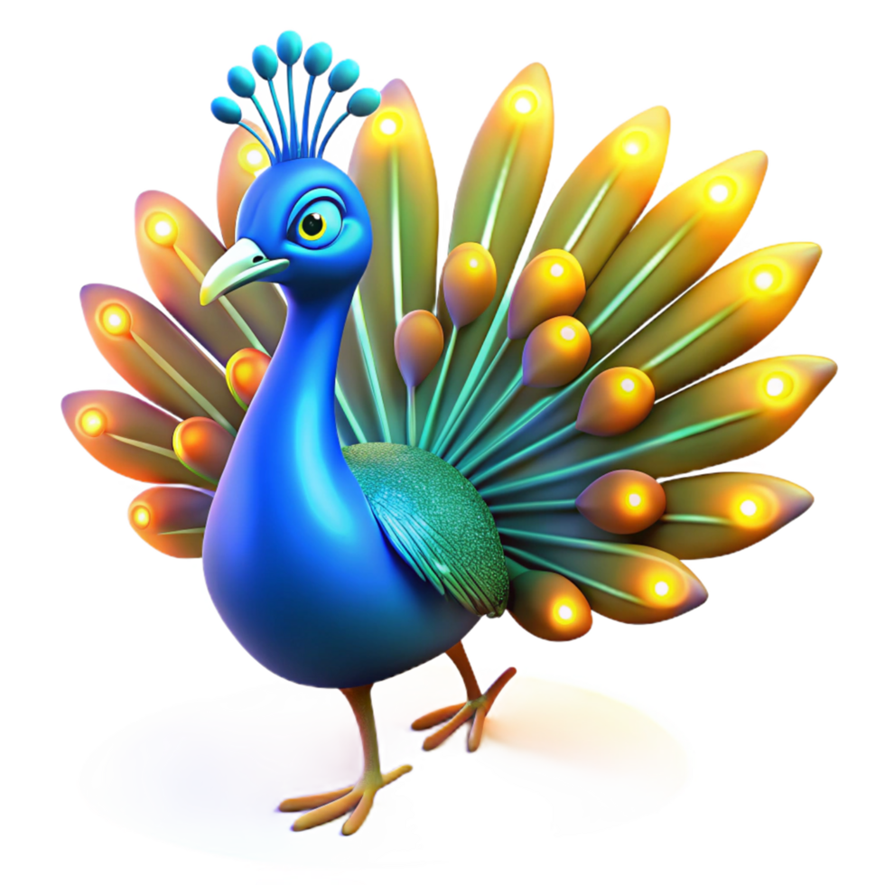 stunning artistic 3D Cartoon Peacock Illustration detailed png